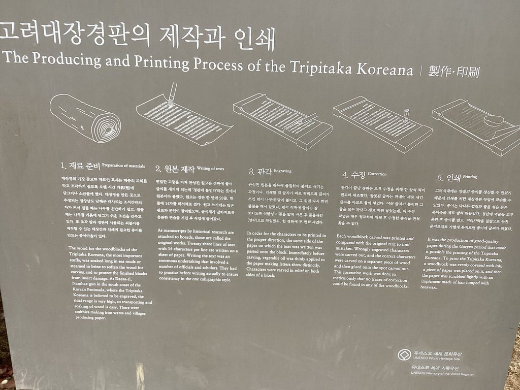Dhamma treasure temple instruction sign about how the tripitaka was printed